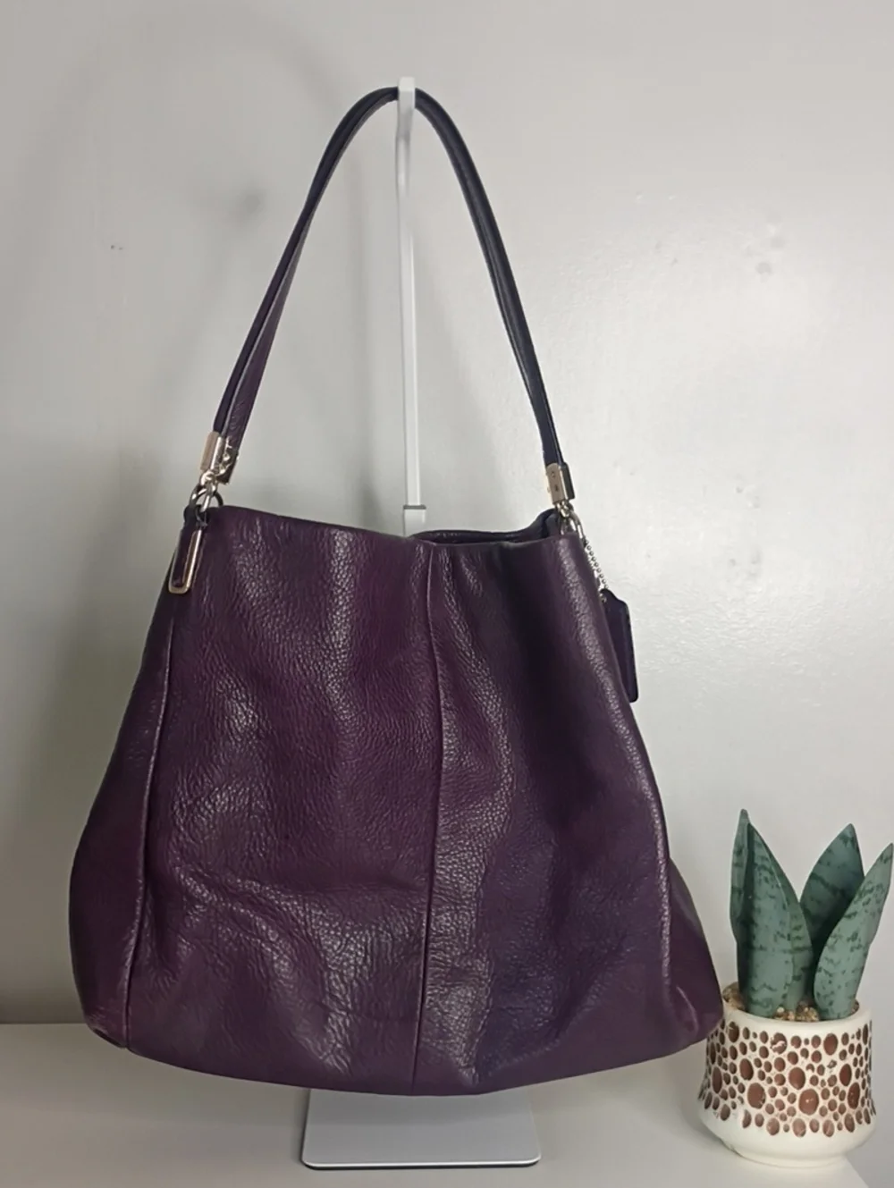 Coach Madison Purple Leather Double Handles 3 Compartments Shoulder Bag
